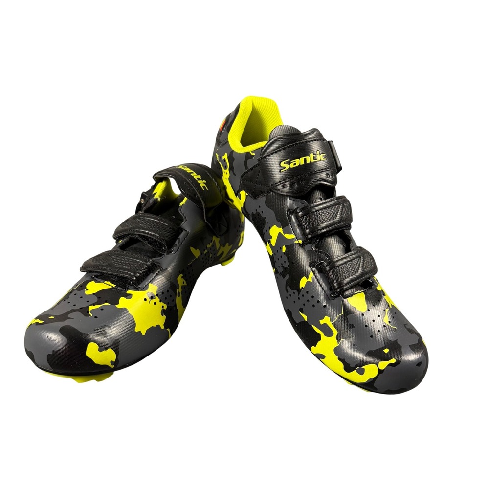 Santic Mens Road Cycling Shoes Grey Yellow Camo Ratchet Buckle WMS17004V Size 44